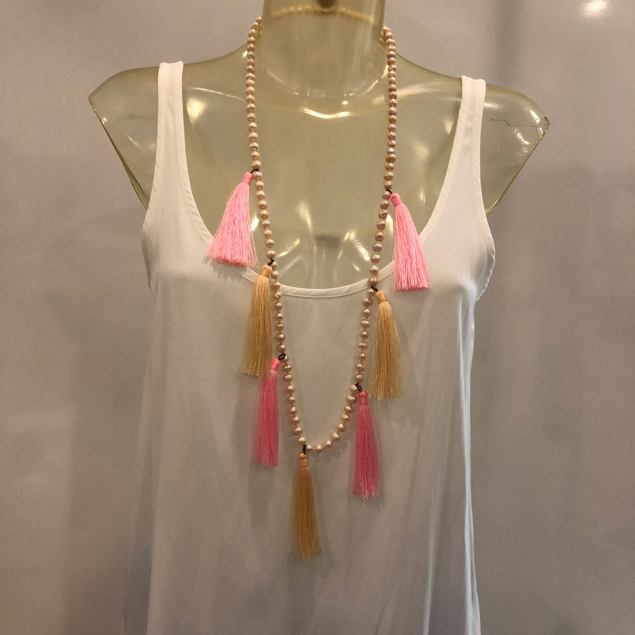 TM. Pearl & Pink Tassel Necklace
