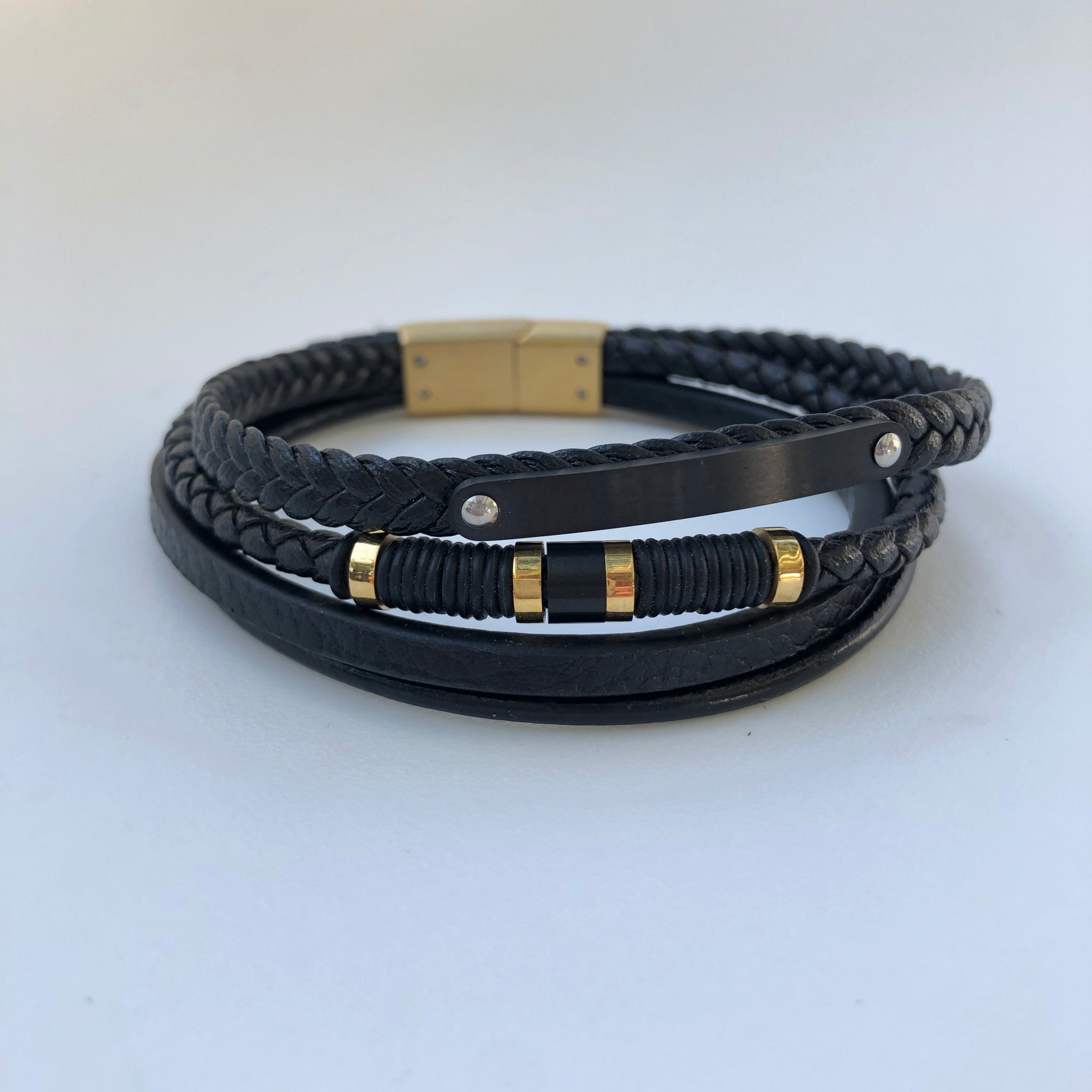 TM. Leather Panel & Ring Bracelet