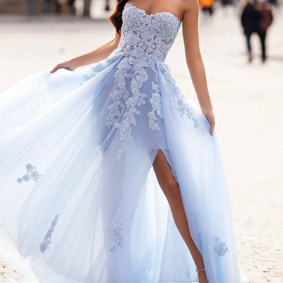 A & N Official Strapless Baby Blue Ball Gown